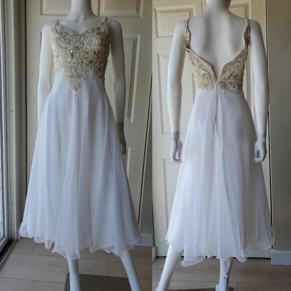 Antonio Miami Vintage 90s Beaded White Sleeveless A Line Midi Dress - Picture 2 of 8